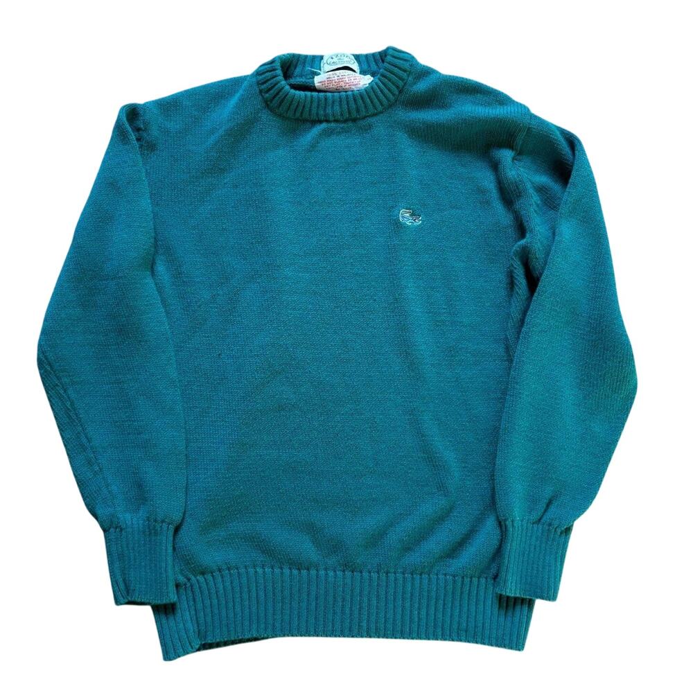 vintage 80s Izod x Lacoste green knit sweater designer france mens S 1980 retro